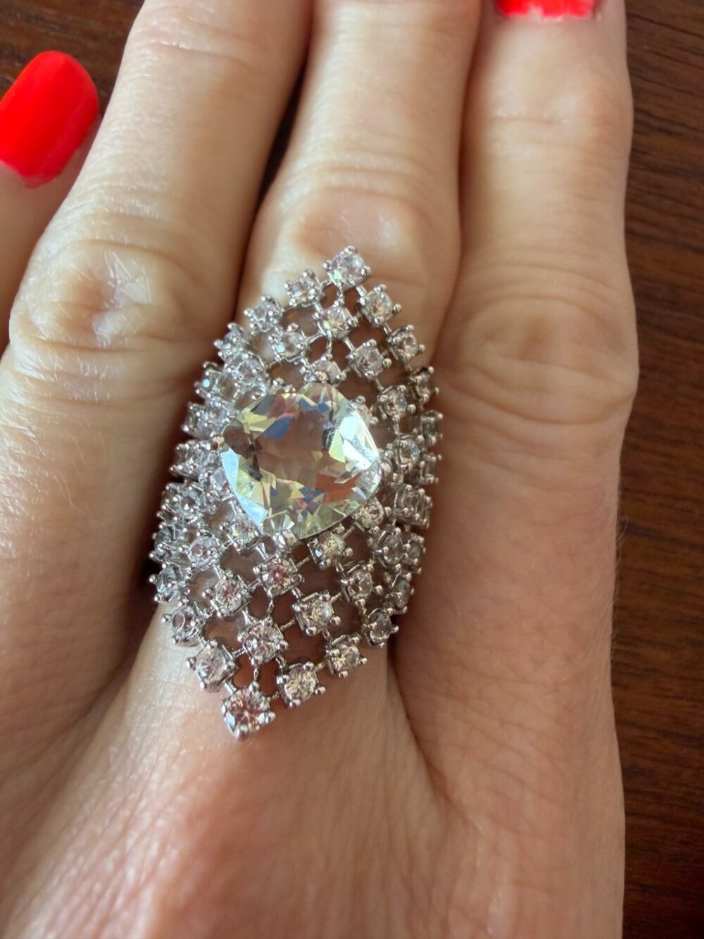 Rarities Carol Brodie Green Amethyst Prasiolite & White Zircon Ring & Earrings